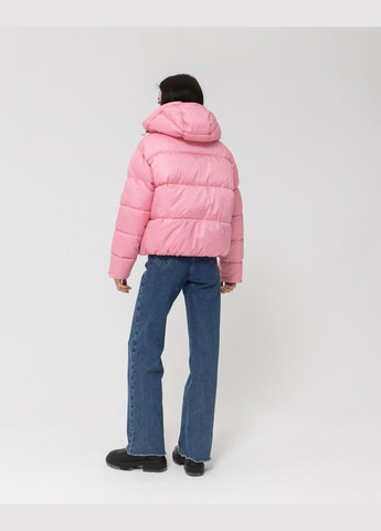 Розовая демисезонная укороченная пуховая куртка на теплую зиму-весну-осень Vakko