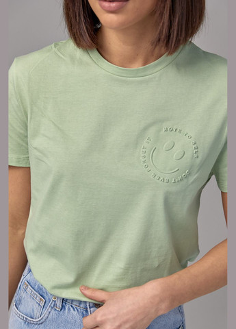 Мятная летняя хлопковая футболка с выпуклым принтом смайла - мятный Lurex