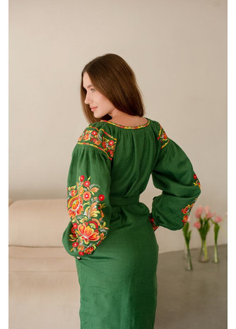 Светло-жёлтая платье Vyshyvanka узор украинская символика свободная лен (251125640)