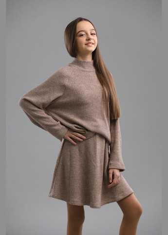 Коричневый зимний вязаный комплект (юбка, свитер) подростковый юбочный IRmAS оверсайз