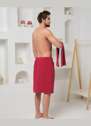 Чоловічий рушник для сауни набір Махра червоний (П4К-Msauna001-54) No Brand напис червоний