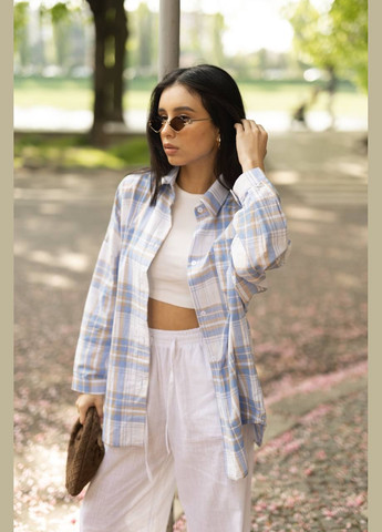 Голубой повседневный рубашка в клетку Avanti с длинным рукавом