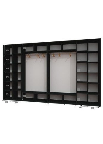 Шкаф-купе четырехдверный 390*60*250 см Антрацит 4 двери ДСП + Зеркало + Зеркало + ДСП ШК-02 Алекса (360477450)