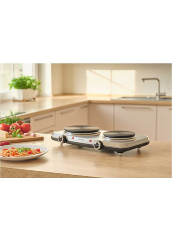 Электрическая плитка настольная scp2256ss электрическая, комфорок – 2 на 1.5квт + 1квт, 15 и 18 см, управление – мех., нерж. сталь Sencor