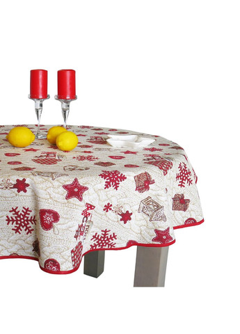 Скатертина Новорічна на овальний стіл, святкова гобеленова овальна скатертина на стіл з червоним ободком 120х160 Maystat (305664978)