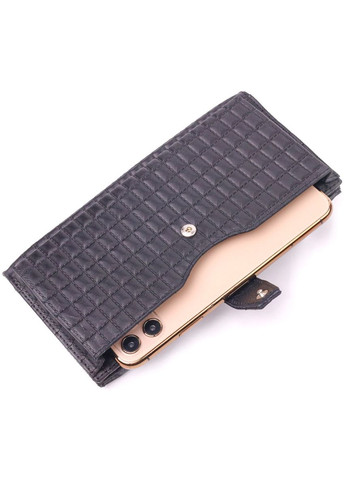 Стеганий вертикальний чоловічий гаманець з натуральної шкіри 21425 Чорний Karya (329149958)