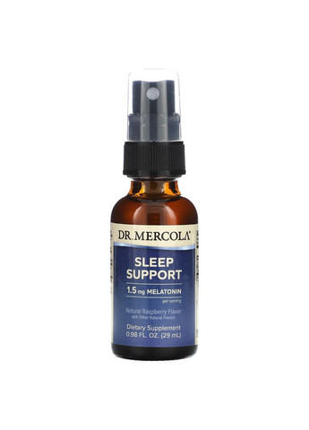 Поддержка сна с Мелатонином, спрей с малиновым вкусом, Sleep Support Spray with Melatonin,, 25 мл (0,85 жидких унций) Dr. Mercola (326054906)