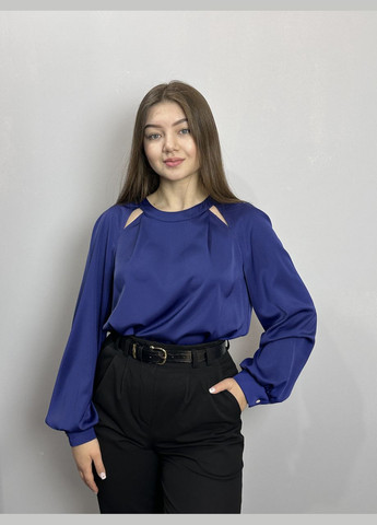 Синяя женская блузка дизайнерская синяя однотонная mkjl30702 Modna KAZKA