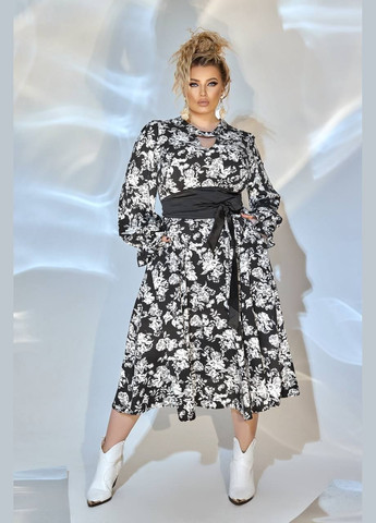 Черное кэжуал женское платье софт No Brand с цветочным принтом