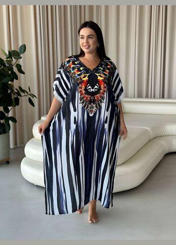 Жіноча літня довга пляжна сукня туніка із яскравим принтом орнаментом Україна (345557375)