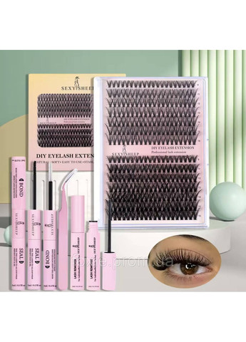 Набір накладних вій 30D+40D від ТМ SEXY SHEEP +клей, закріплювач, ремувер, пінцет). 3D+4D пучки No Brand (370589888)