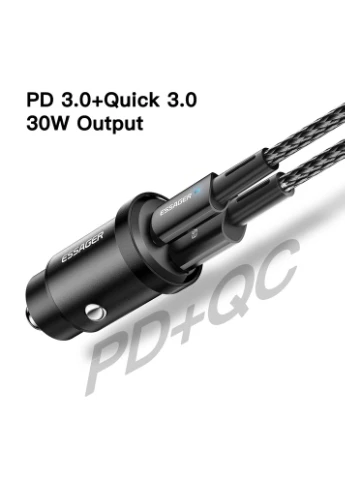 Автомобильное зарядное устройство Gyroscope Mini Charger USB-A + Type-C 30W Black (ECCAC-TL01) Essager (394018039)