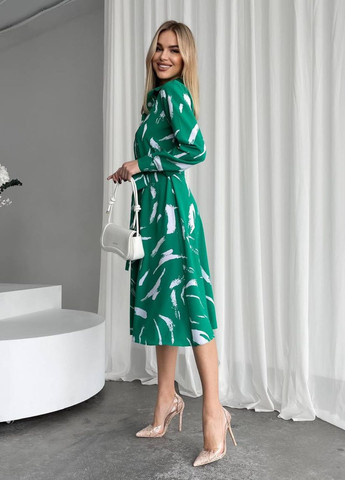 Зеленое повседневный роскошное повседневное платье No Brand с абстрактным узором