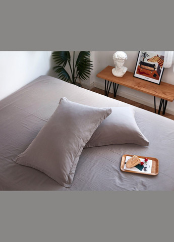 Постельное белье Вареный однотонный хлопок двусторонний голубовато-серый Евро Love You (300229197)