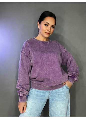 Фиолетовый свитшот женский a-n 25027 оверсайз свободный крой вареный тай-дай средняя длина one size (316469523)