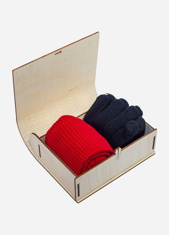 Подарочный набор для девушки женская Шапка в рубчик Red и Перчатки в деревянной коробке Лео (276536046)