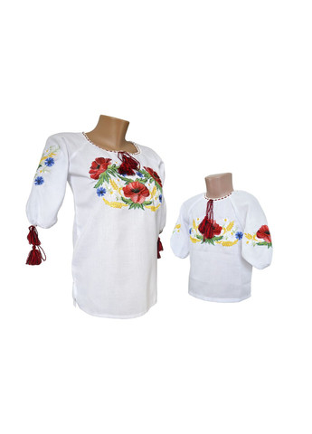 Белая женская вышиванка орнамент мак- василёк НоКо узор цветочный хлопок (307926053)