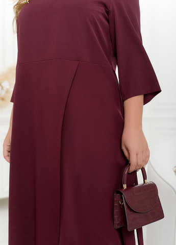 Бордова повсякденний, вечірня, святковий сукня-міді з довгими рукавами на запах, а-силует No Brand однотонна