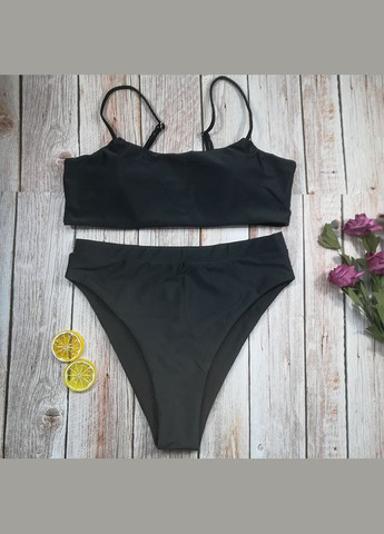 Черный летний женский купальник с завышенной талией. No Brand