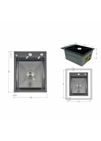 Мийка для кухні інтегрована Handmade H4050B Brushed Black PVD 3,0/1,0 мм LDH4050BRUBLM49439 LIDZ (392907035)