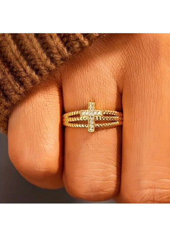 Золотистое кольцо в ретро-стиле с крестом и белыми фианитами регулируемое от 17 до 20 AurumLux764 Fashion Jewelry (321998958)