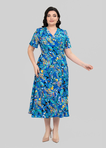 Темно-синее повседневный платье с запахом отрезное по линии талии из штапеля all posa (ap102420p) A'll Posa