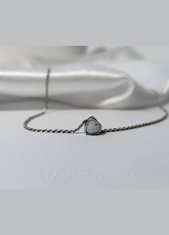 Женская серебряная цепочка колье с подвеской Сердце с Белым Опалом до см серебро 925 пробы Родированное 417 No Brand (306854523)