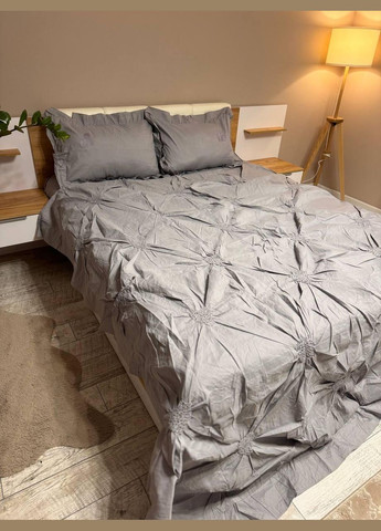 Постільна білизна Євро 200х220 наволочка 70х70 2шт Сірий (П4-satin-zhatka-ser-007-01) No Brand (348094987)