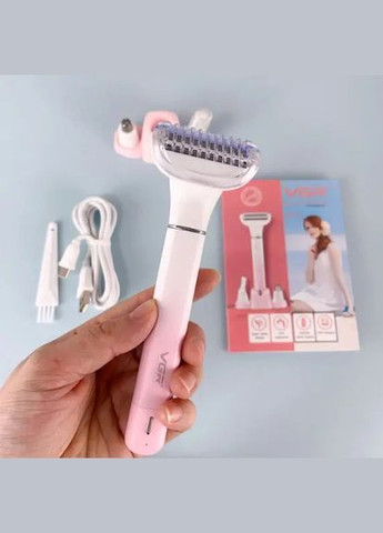 Жіноча електробритва пінцетний акумуляторний епілятор 3в1 V-732 з підсвіткою та 3 насадками IPX5 Рожевий VGR (322718296)