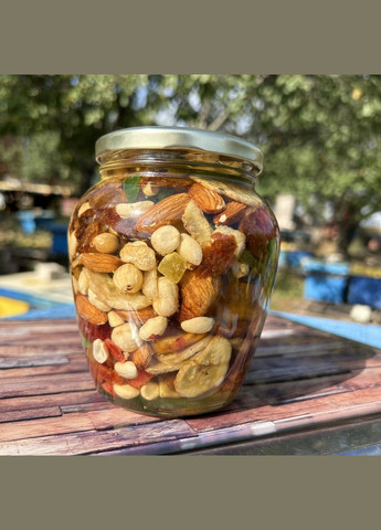 Ассорти орехи и сухофрукты у меда акации 0,72 л (900 грамм) МЕД ПОШТОЮ (322148692)