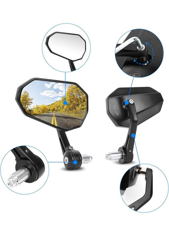 Універсальні дзеркала на кермо мотоцикла 2 шт внутрішнім діаметром від 13 до 20 мм чорний Amazon (361162112)