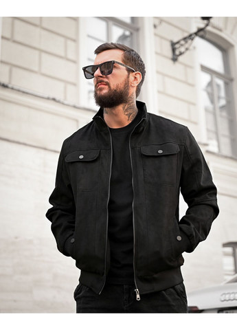 Чоловічий демісезонний бомбер із замші чорний на блискавці (358203749)