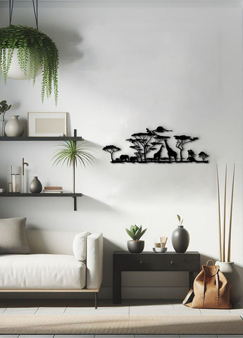 Интерьерная картина из дерева, настенный декор в комнату "Африканские животные", декоративное панно 50х18 см Woodyard (292112529)