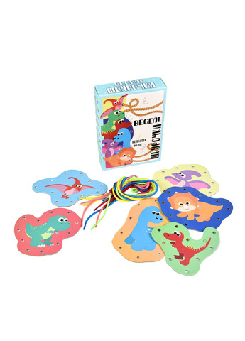 Настольная игра Весёлые шнурочки с динозаврами обучающая игра для развития моторики и концентрации Strateg (369758196)