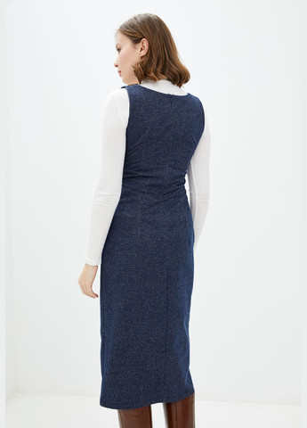 Темно-синее кэжуал платье миди из трикотажа с имитацией джинсы. ORA однотонное