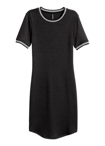 Чорна повсякденний, кежуал, вечірня плаття трикотажне рубчик для жінки 0519929-001 чорний H&M однотонна