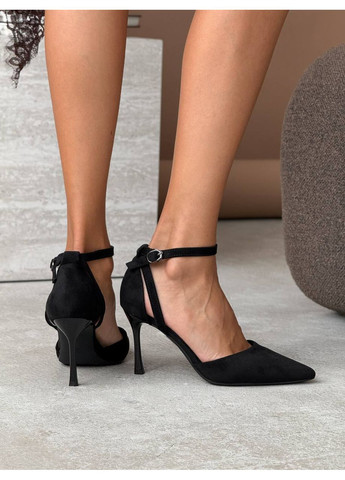 No Brand Женские туфли с ремешком на шпильке лодочки черный з искусственная замша, — лето (358496826)