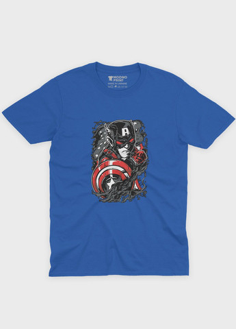 Синя демісезонна футболка для дівчинки з принтом супергероя - капітан америка (ts001-1-grr-006-022-013-g) Modno