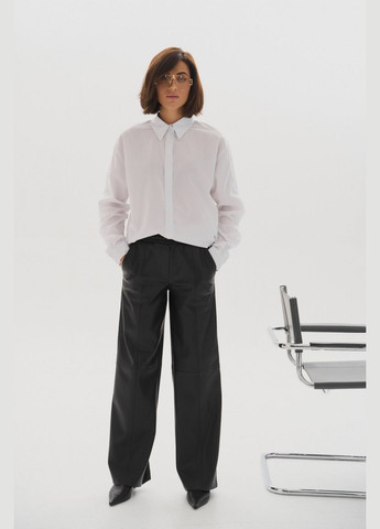 Женские брюки палаццо из эко кожи цвет черный р.L 450866 New Trend (282926685)