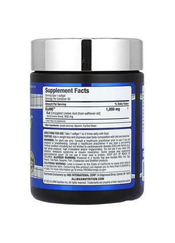 Конъюгированная линолевая кислота AllMax CLA95™, 30 Softgels ALLMAX Nutrition (339092026)