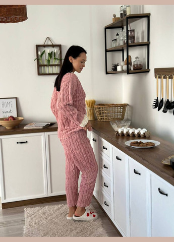 Пудрова зимня затишний домашній костюм-піжама кофта + брюки Vakko