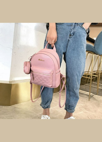 Жіночий рюкзак з брелоком і ключниця гаманець набір 2 в 1 Рожевий No Brand (301083293)