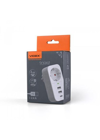 Сетевой адаптер Oncord з/з 1п 2.4A 2USB+USBC Белый (27697) Videx (283328691)