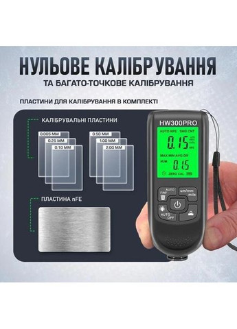 Товщиномір фарби цифрової HW-300 Pro 0 - 2000 мкм Fe та Nfe Чорний (RE050736) Icar (349844566)