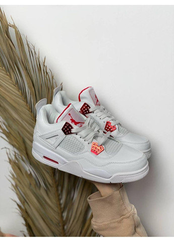 КРОССОВКИ ЖЕНСКИЕ NIKE AIR JORDAN RETRO 4 WHITE RED НАЙК АИР ДЖОРДАН No Brand белые демисезоны (367176756)