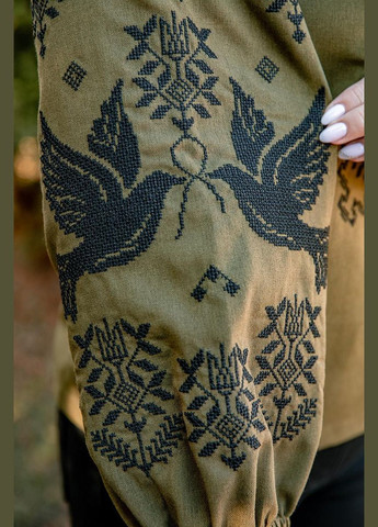 оригинальная вышиванка льняная женская в цвете хаки, современная женская вышивка, женские вышиванки зеленые, 2xl лен (301034701)