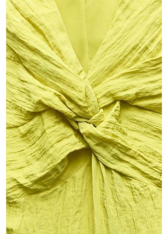 Желтое жатое платье с узлом Zara