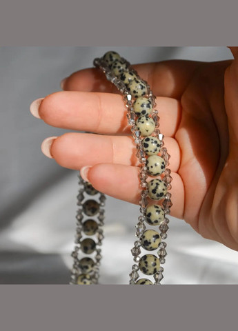 Чокер ошейник Яшма Далматинец гипоаллергенная фурнитура цвет серебро d-8мм 38-43см No Brand яшма латунь, стекло серебро (303216922)