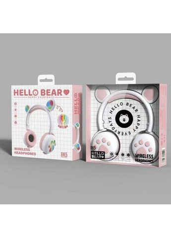 Бездротові дитячі навушники з мікрофоном ВК5 вушками ведмедика і LED підсвічуванням подарункові(Біла пудра) Atd (349824260)