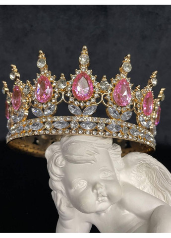 Корона с розовыми камнями Swarovski Золото 13.5 см Тиара с камнями Swarovski для свадьбы. No Brand (369162831)